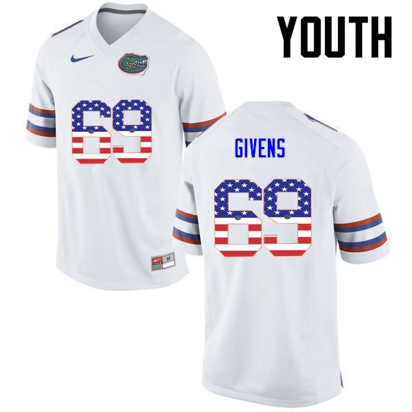 Youth NCAA Florida Gators Marcus Givens #69 Stitched Authentic USA Flag Fashion Nike White College Football Jersey PVQ2365GE